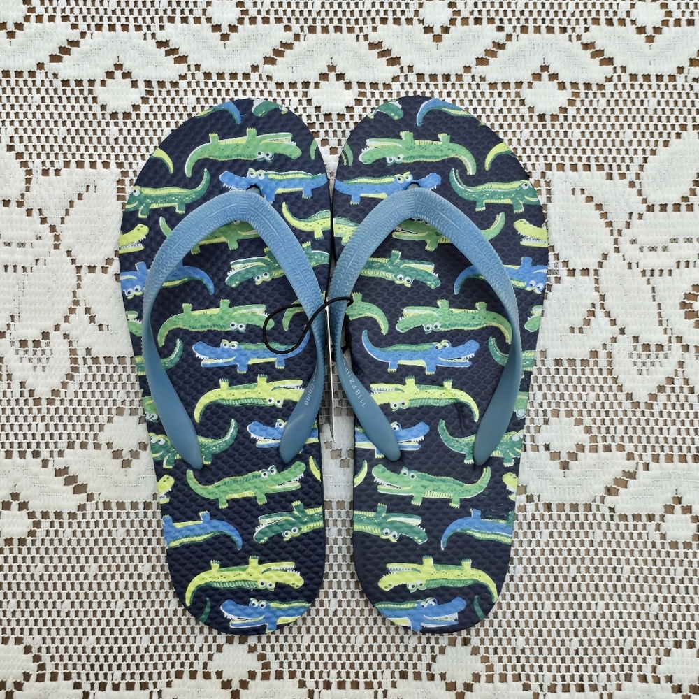 NWT Boy's Alligator Crocodile Flip Flops size 2 / 3 Dark Blue Summer Beach Shoes